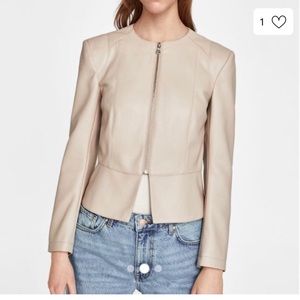 Zara Faux Leather Collarless Jacket